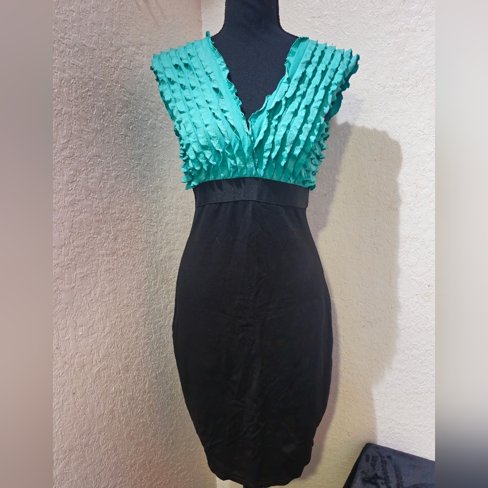 Sophia Max Black and Teal Ruffle Mini Dress